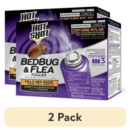 (2 pack) Hot Shot BedBug and Flea Fogger with Nylar, 2 Ounce Cans, 3 Count