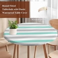 thumbnail image 4 of Teal Grey Round Tablecloth, Fitted Table Cover with Elastic for 45"-54" Round Tables, Farmhouse Watercolor Modern Geometric Table Cloth Outdoor Indoor Dinning Party Waterproof Tablecloths, 4 of 7