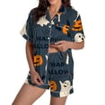 thumbnail image 2 of Blue Family Matching Halloween Pajamas Silk Imitation Short Sleeve Loungewear 2 Pcs Satin Soft Pj Sets Button Down Women's Summer Sleepwear M, 2 of 5