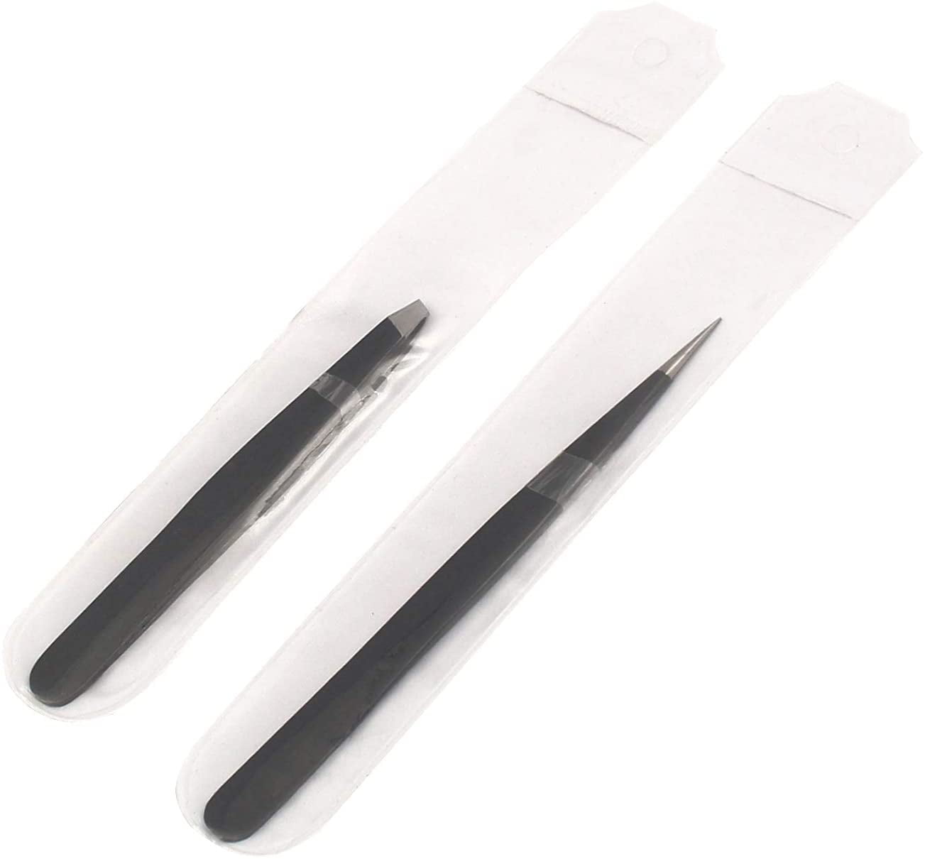 Ddp Slant & Pointed Tweezers Set With Pouch, 2pack, Stainless Steel