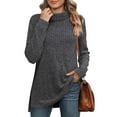 thumbnail image 2 of Awdenio Spring Winter Womens Tops Casual Solid Color Pullover Round-Neck Turtleneck Long Sleeve Blouse Loose Blouse Tops, 2 of 9