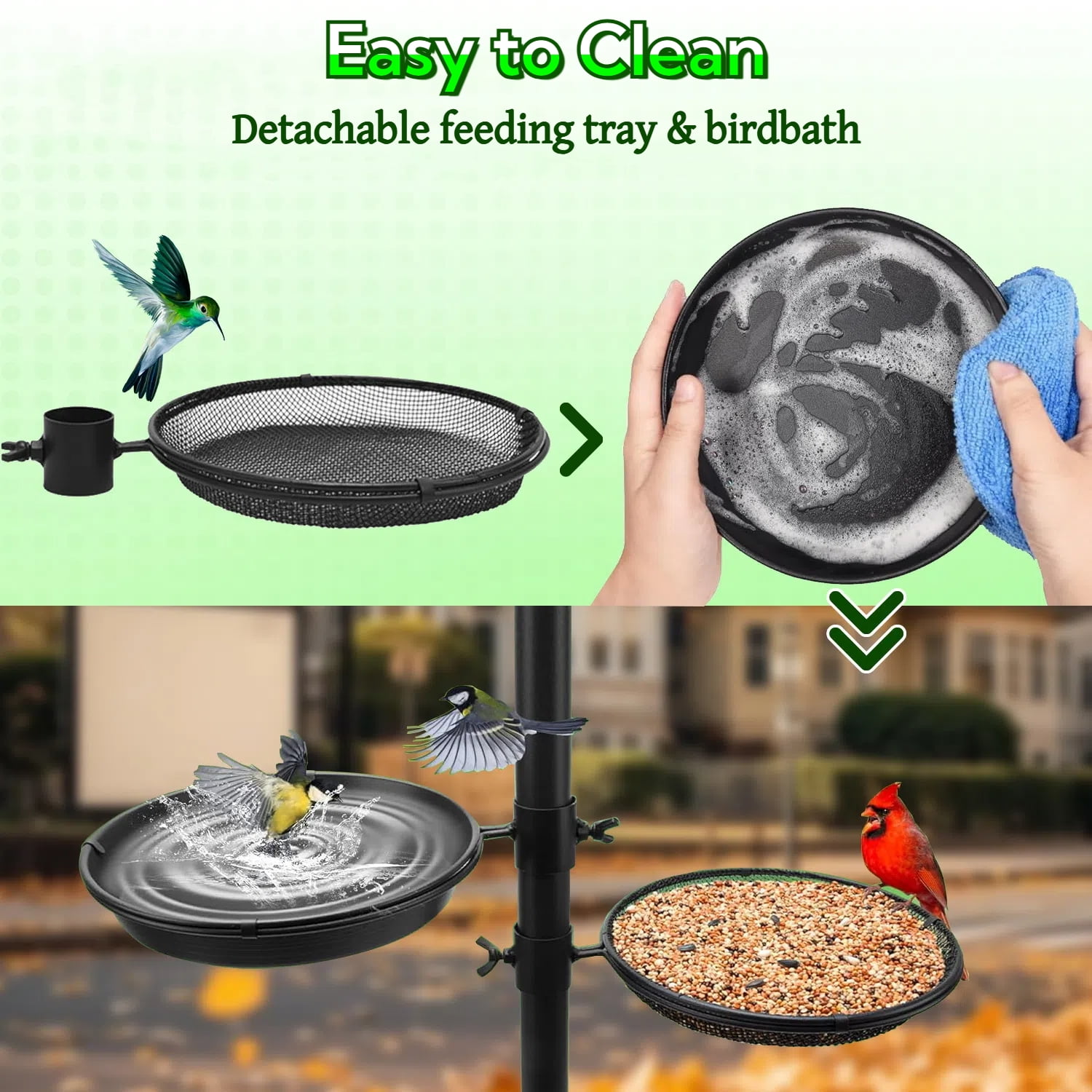 Teblint 92" Bird Feeding Station, Heavy Duty Bird Feeder Pole Bird House Stand Mount Kit w/ Squirrel Proof Baffle 2 Shepherds Hooks, Adjustable Feeder Stand for Outdoor Wild Birds Watching