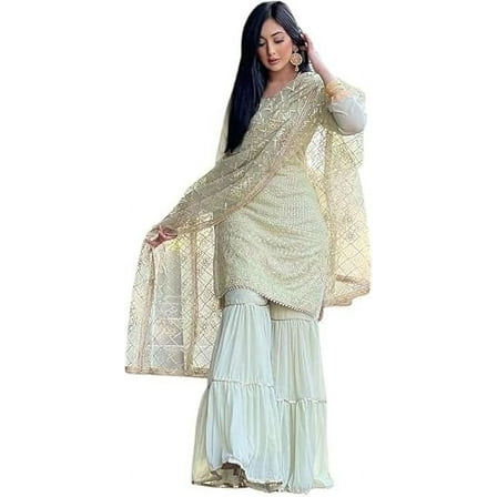 Beautiful Georgette Punjabi Style Sharara Suit For Women Ready Wear Salwar Kameez With Dupatta size 44