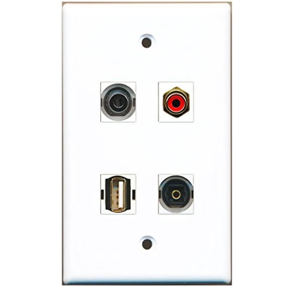 RiteAV - 1 Port RCA Red 1 Port USB A-A 1 Port Toslink 1 Port 3.5mm Wall Plate