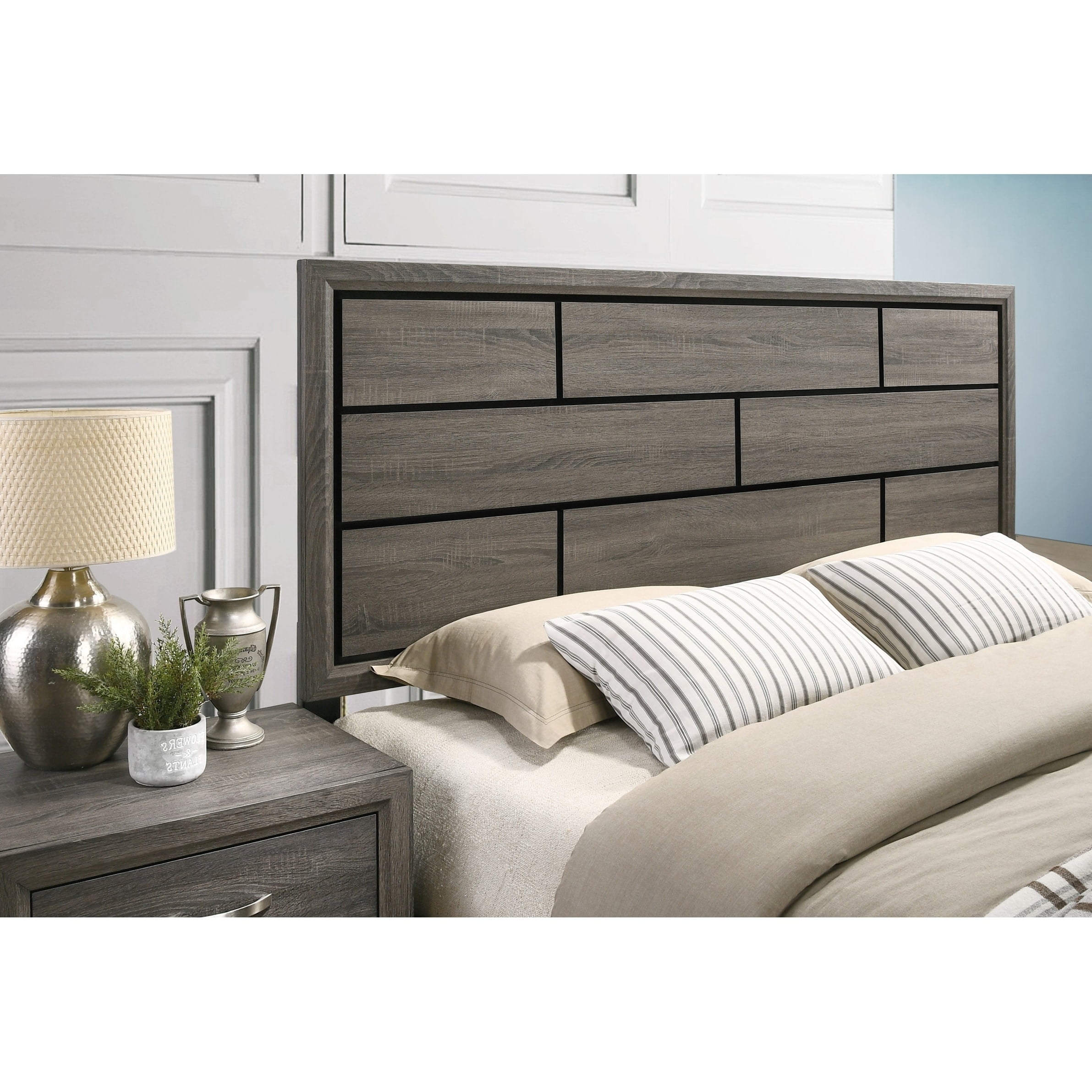 Stout Carved Detailed Panel Bed, Wood, Dark Ash Gray, King Size
