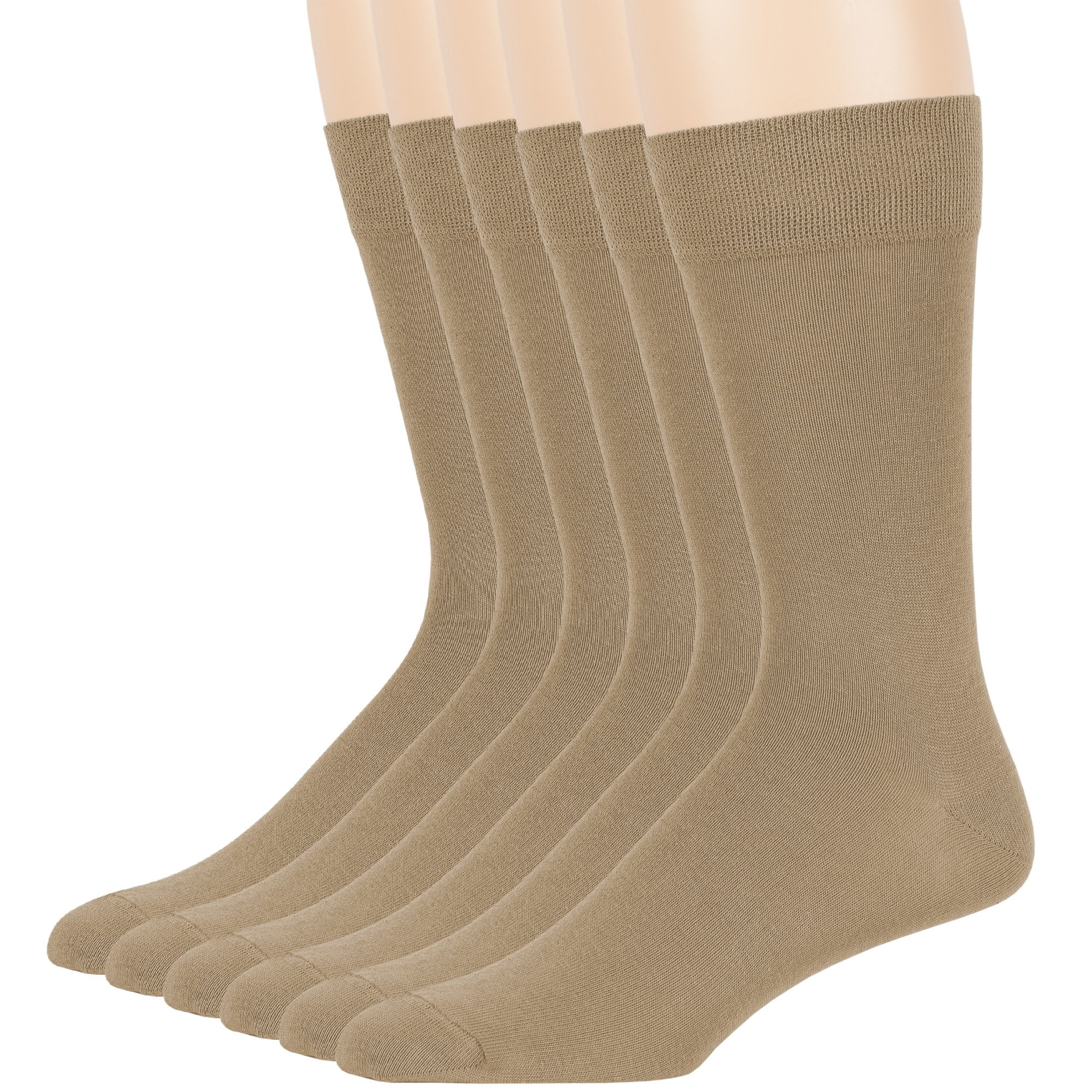 Mens Cotton Dress Soft Crew Socks, Beige, X-Large 13-15, 6 Pack