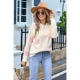 thumbnail image 3 of Womens Cute Flower Sweater Oversized Crewneck Knit Pullover Top Ribbed Knit Winter Outfits Jumper Tops White L, 3 of 8