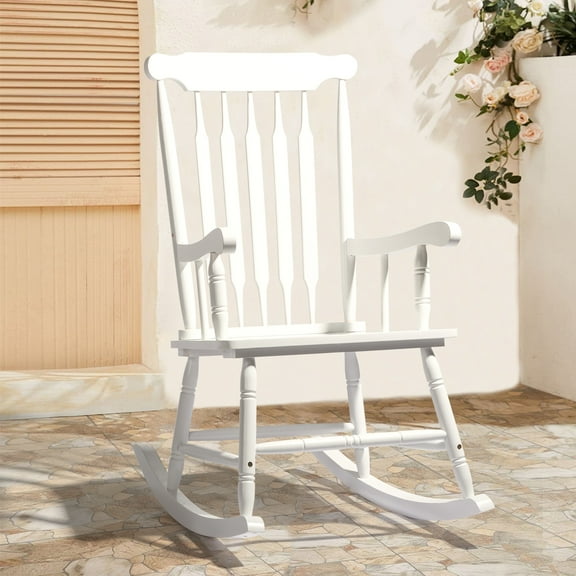 Buytoshop All Weather Solid Wood Rocking Chair for Indoor Outdoor,White