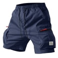 thumbnail image 7 of Mens Side Zipper Cargo Pockets Casual Shorts Elastic Waist Drawstring Lightweight Pants Relaxed Fit Knee Length Outdoor Hiking Travel Daily Bottoms , #03 Navy, M, 7 of 7