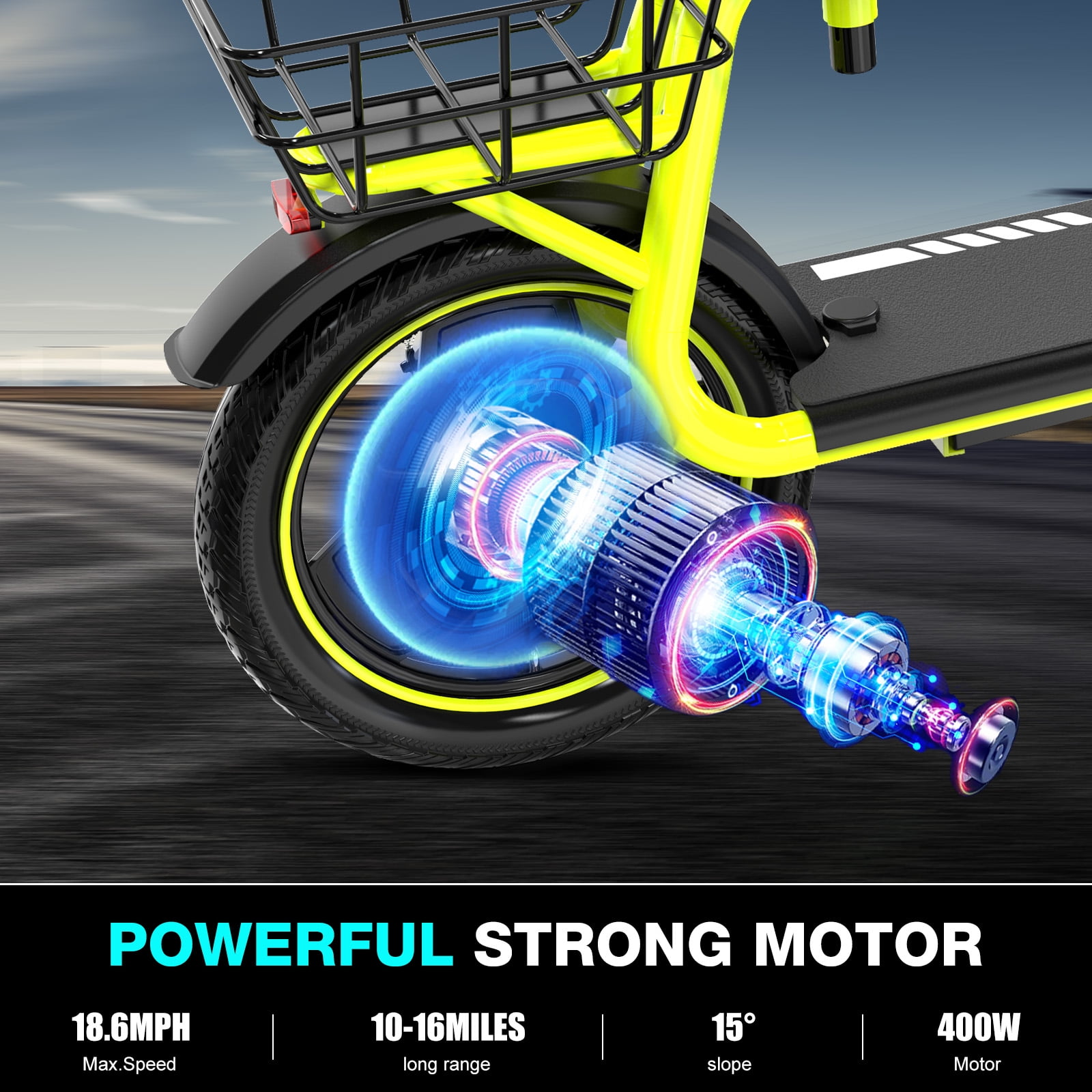 MEGA MOTION Electric Scooter Ebike, 400W Foldable Scooter with Seat 18.6MPH/7.8Ah battery, 14in Adult Electric Bicycle e scooter HS5