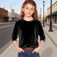 thumbnail image 2 of AWZXDE T-Shirt en Velours pour Filles à Manches 3/4, Doux, Col Rond, Hauts Décontractés pour Filles, T-Shirt de Base Confortable 3-14 Ans, 2 of 4