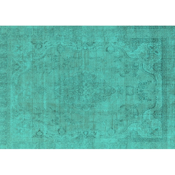 Ahgly Company Machine Washable Indoor Rectangle Oriental Turquoise Blue Industrial Area Rugs, 8' x 12'
