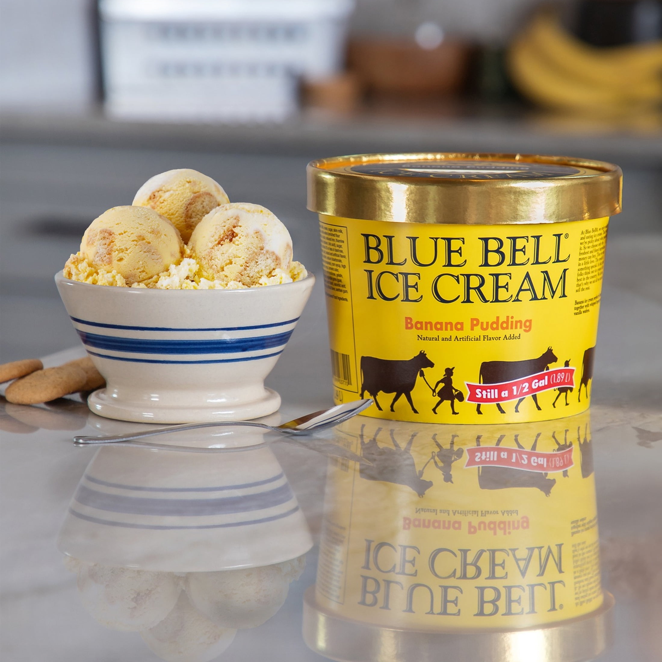 Blue Bell Banana Pudding Ice Cream Half Gallon, 64 fl oz