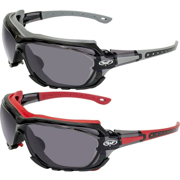 2 Pairs of Global Vision Octane Motorcycle Riding Glasses Grey and Red Gaskets Smoke Lenses