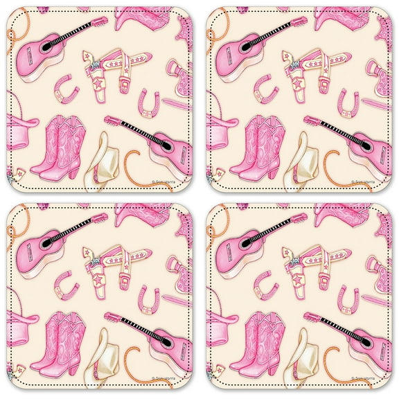 Vinyl Drink Coasters - Set of 4 - Cowgirl (tan) - Image by Dan Morris