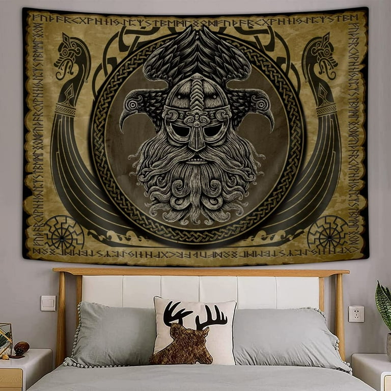 Viking Norse Decor Tapestry Cool Odins Ravens Tapestry Wall Hanging For Men Bedroom Norwegian Mythology Nordic Pagan Golden Tapestries Poster Blanket College Dorm Home Decor 60X40Inches Walmart