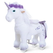 PonyCycle Official Ride on Unicorn Toys White and Purple Unicorn No Battery No Electricity Mechanical Giddy up Pony Plush Toy Walking Animal Size 3 for Age 3-5 Years X31