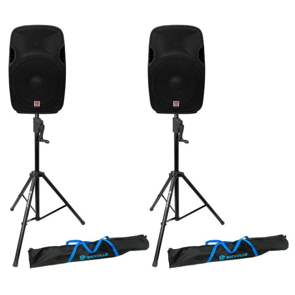 (2) Rockville SPGN158 15" Passive 1600W DJ PA Speakers Crank-Up Speaker Stands