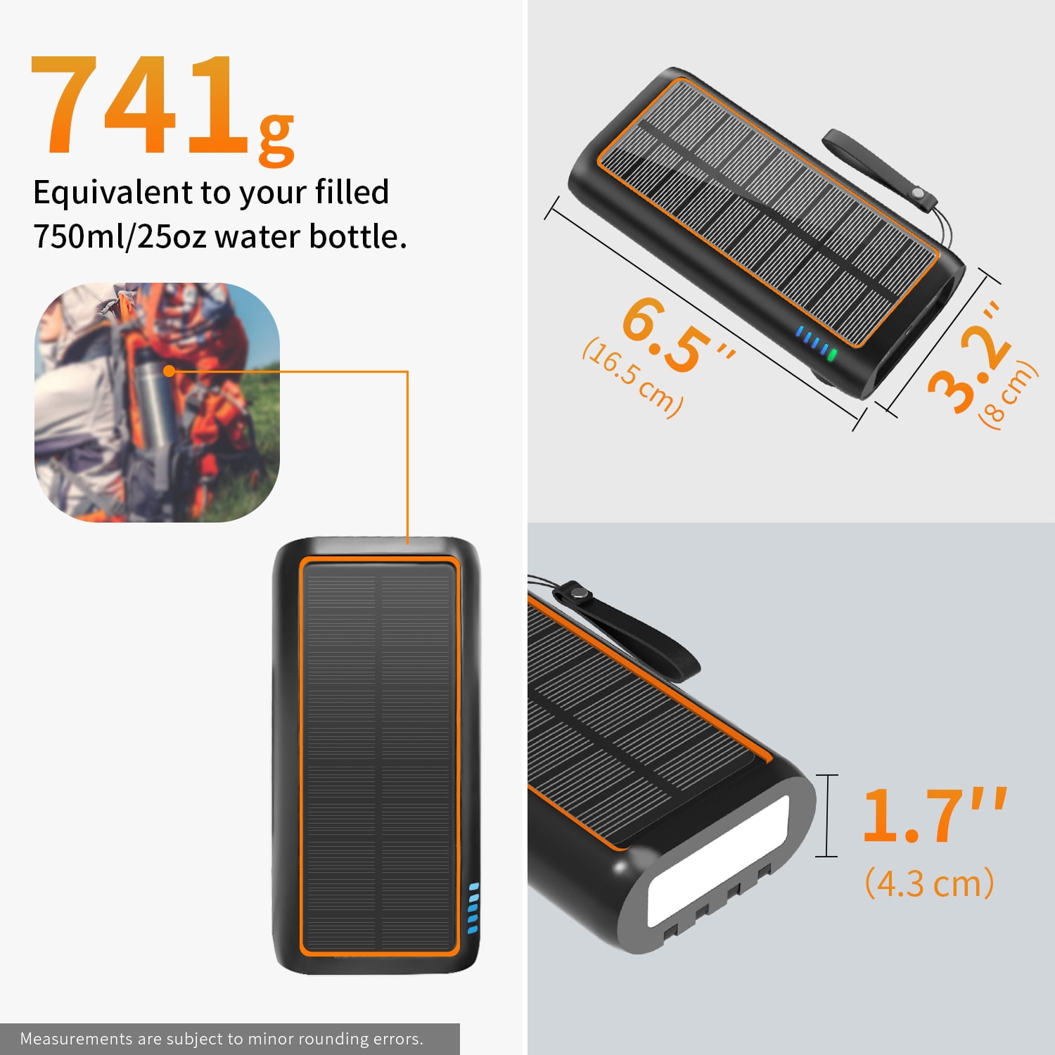 61200mAh Solar Power Bank with Hand Crank, Built-in 4 Cables, 15W Fast Charging, Type-C In/Out, LED Flashlight with SOS/Strobe, Portable Charger for iPhone and Android