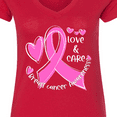 thumbnail image 4 of Inktastic Love, Care, Cure Breast Cancer Awareness Pink Ribbon Women's V-Neck T-Shirt, 4 of 5