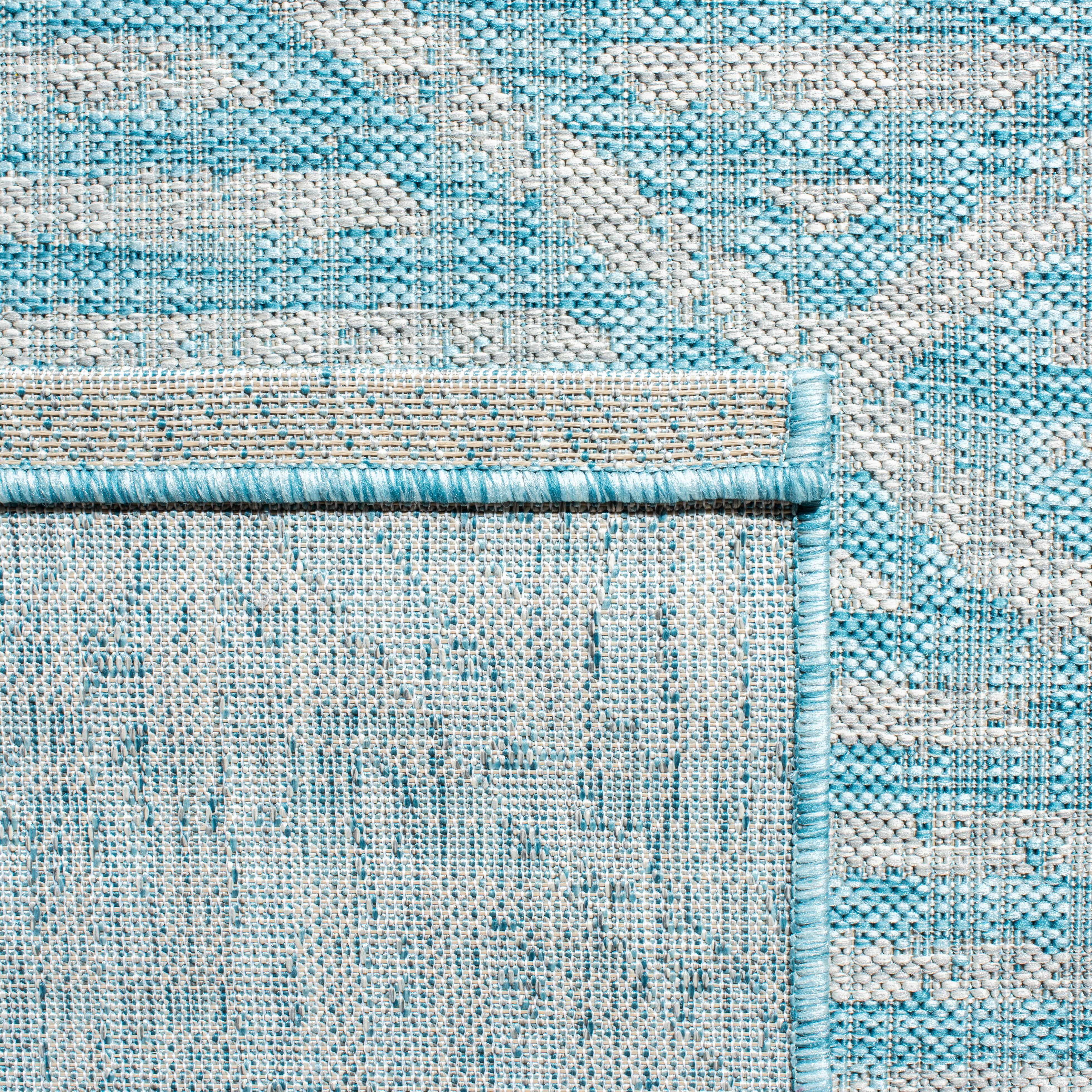 SAFAVIEH Courtyard Corinna Geometric Indoor/Outdoor Area Rug, Aqua/Grey, 6'7" x 6'7" Round