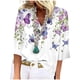 thumbnail image 1 of ICHUANYI Clearance Women's Fashion Printed Loose T-shirt 3/4 Sleeves Blouse V Neck Casual Tops(Purple, S) ICHUANYI WER2023081505193, 1 of 5