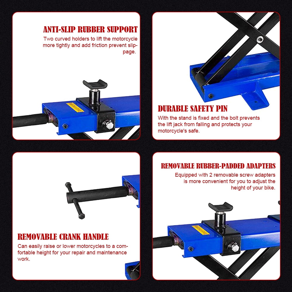 HPDAVV 1100 lbs Steel Motorcycle ATV Lift Jack Crank Hoist Stand W/ Saddle Safety Pins