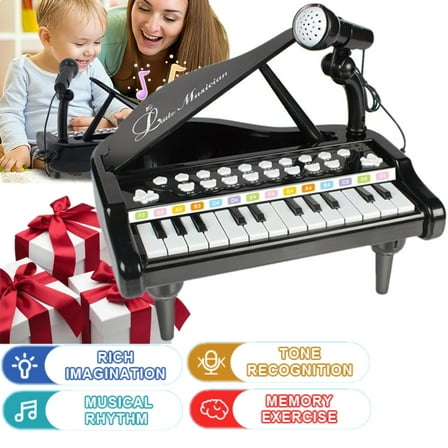 24 Keys Piano Toy for Girls Boys, Cute Piano for Kids with Built-in Microphone & Music Modes, Preschooler Music Learning Popular Piano Toys, Birthday Christmas Gift for Kids Aged 3-6 , Black
