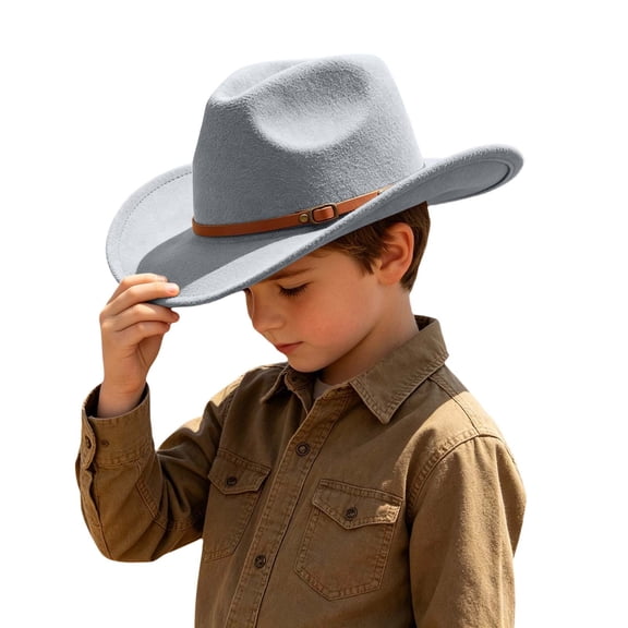 AJGRHE Western Cowboy Hat for Kids Sun Wide Brim Adjustable Sizing Material Boys Girls Outdoor Play Party Daily Wear All Seasons Light Gray 6-12 Years
