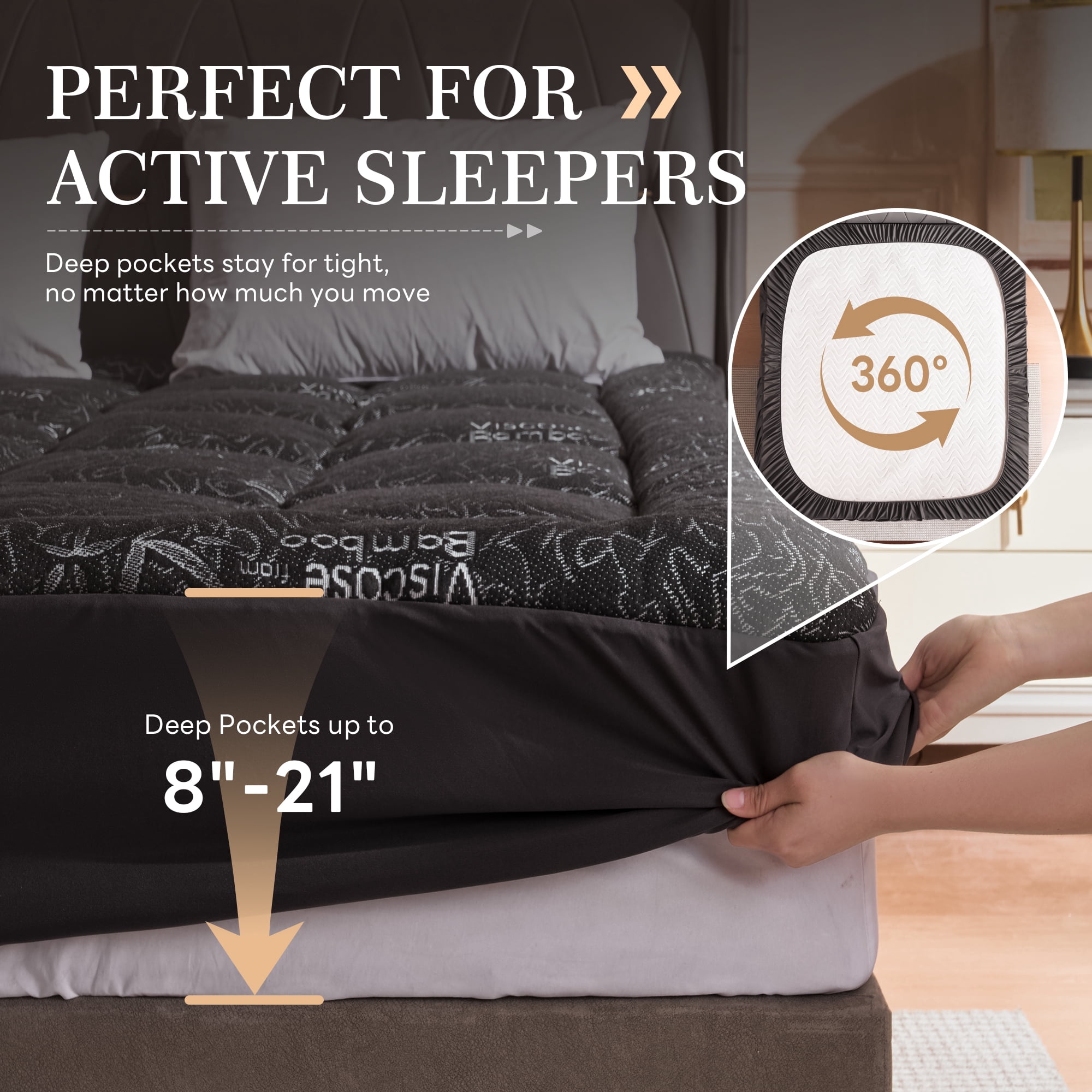 Mosluna Queen Mattress Topper, Viscose Derived from Bamboo, Thick Pillow Top Mattress Pad for Back Pain Relief with 8-21 Inch Deep Pocket