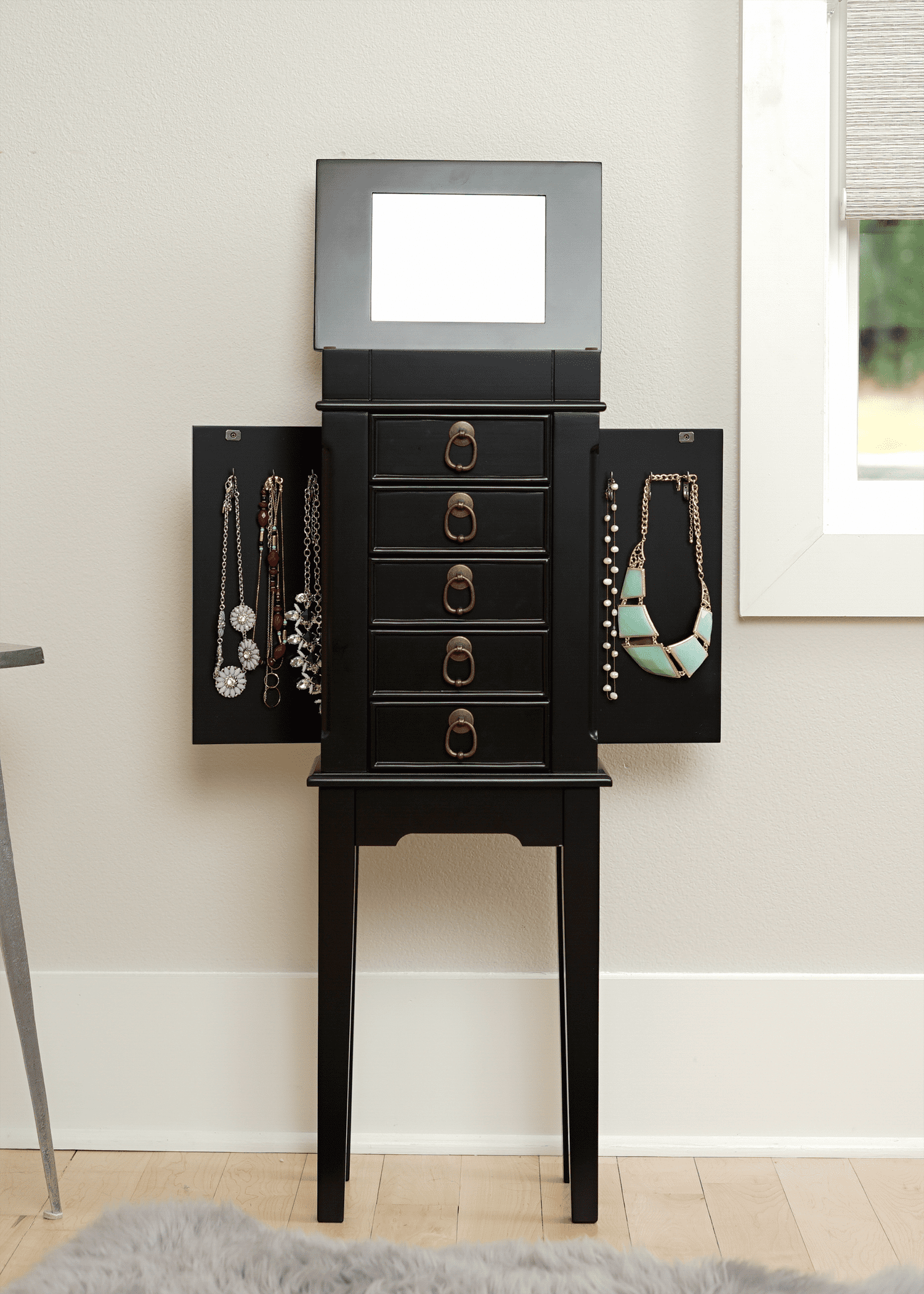 Hives and Honey Womens Kami Black Jewelry Armoire for Organizing