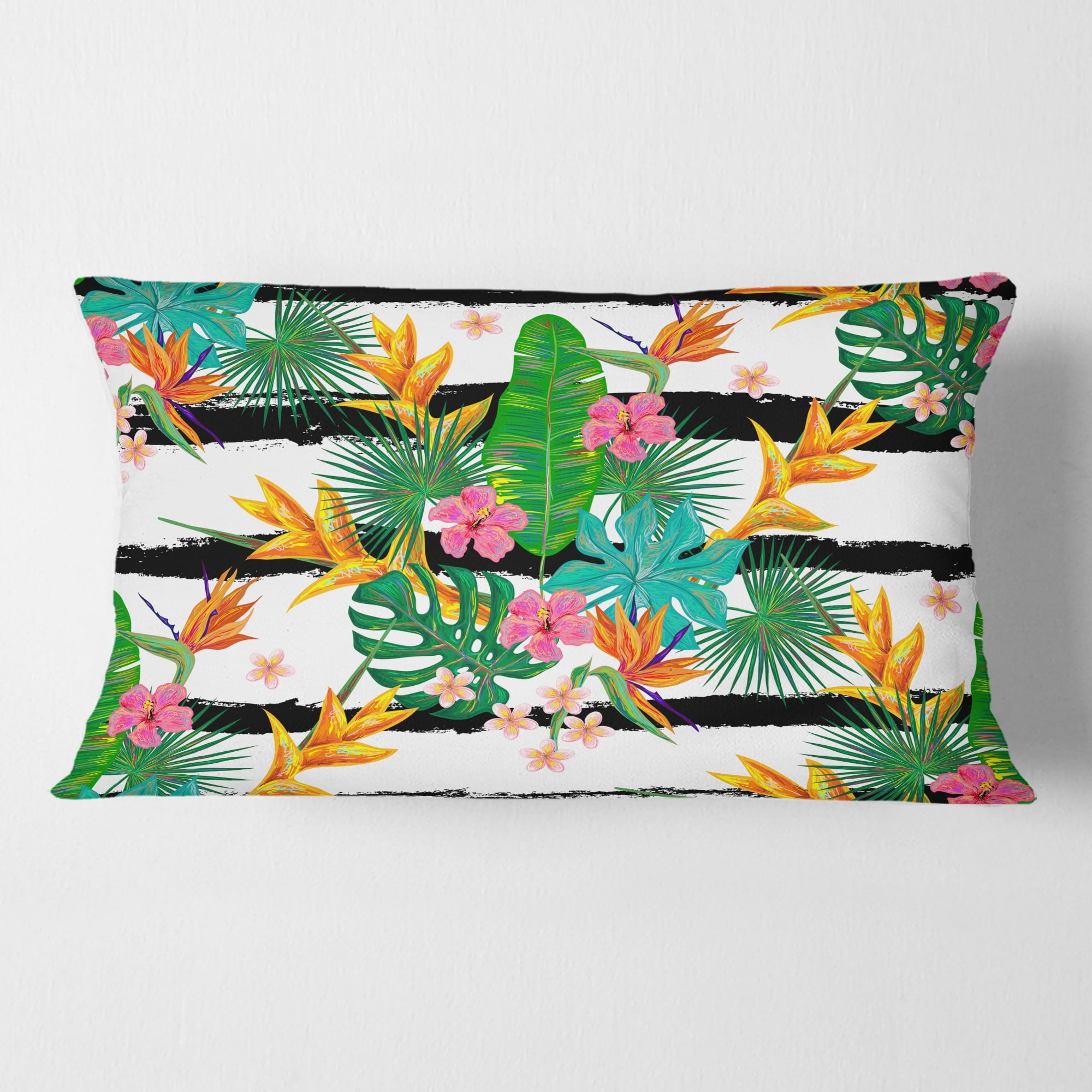 Designart Retro Tropical Leaves II' Mid-Century Modern Throw Pillow - 12x20