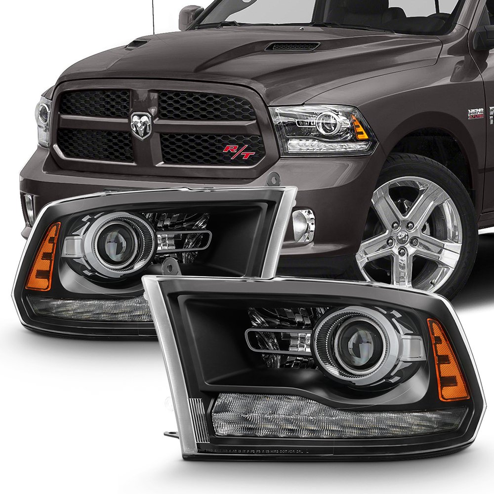 Fit 1318 Ram 1500 2500 3500 Original Black LED Projector Headlights