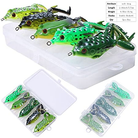 Frog Lure Topwater Fishing Lures Frog Lures for Bass Fishing Top Water Frog Soft Swimbaits with Weedless Fishing Lures for Bass Trout Pike Snakehead 5pcs with Box