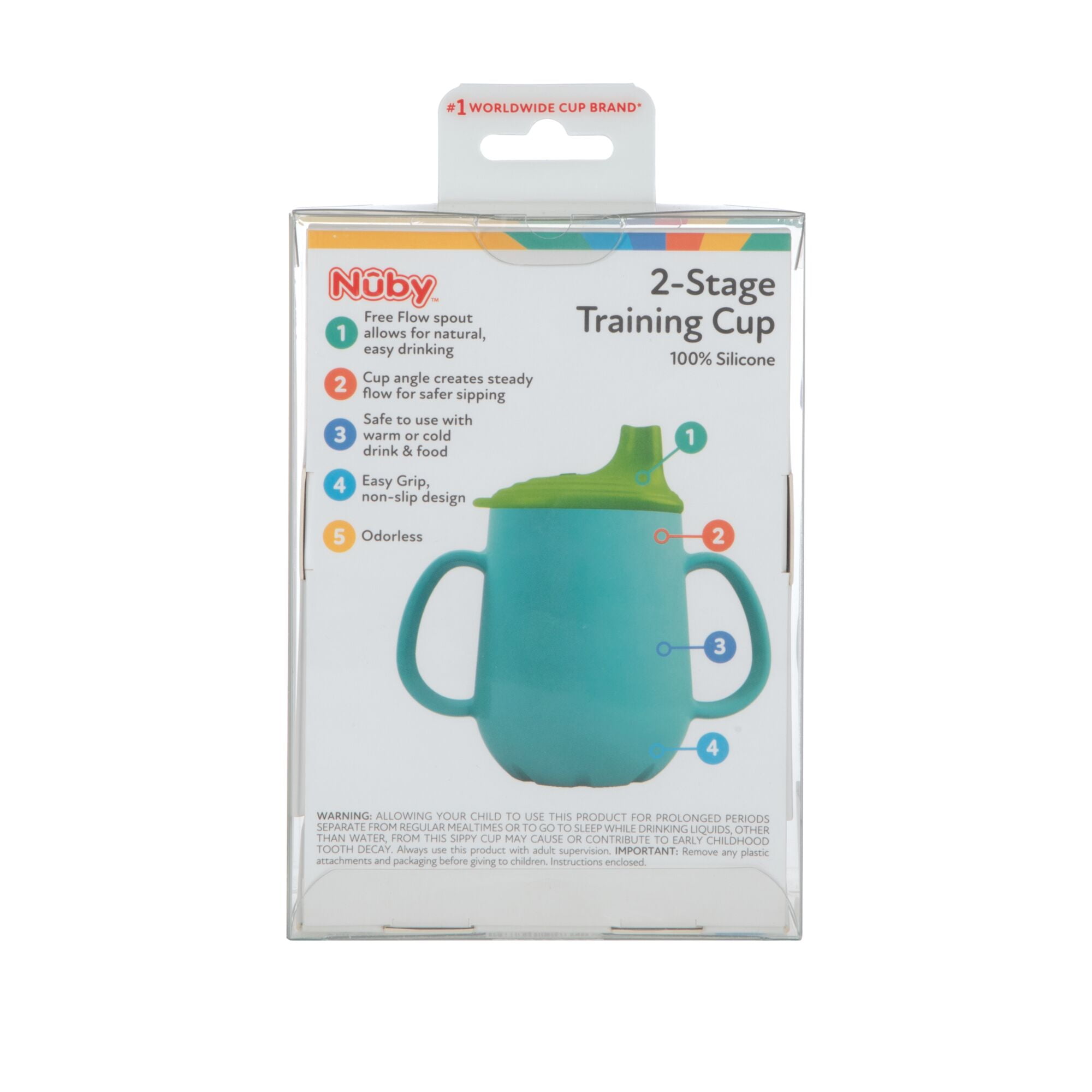 Nuby 2-Stage Silicone Training Cup with Handles and Spout for Toddlers, 6+ months, 4 oz, Blue/Yellow