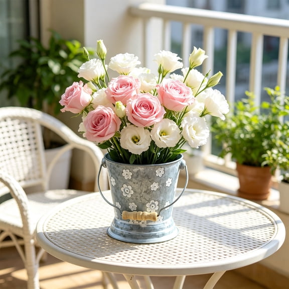 Orangide Metal Flower Bucket Planter Rustic Vintage Galvanized Iron Pot with Carry Handle for Indoor Outdoor Plants Flowers Herbs Farmhouse Porch Patio Decor
