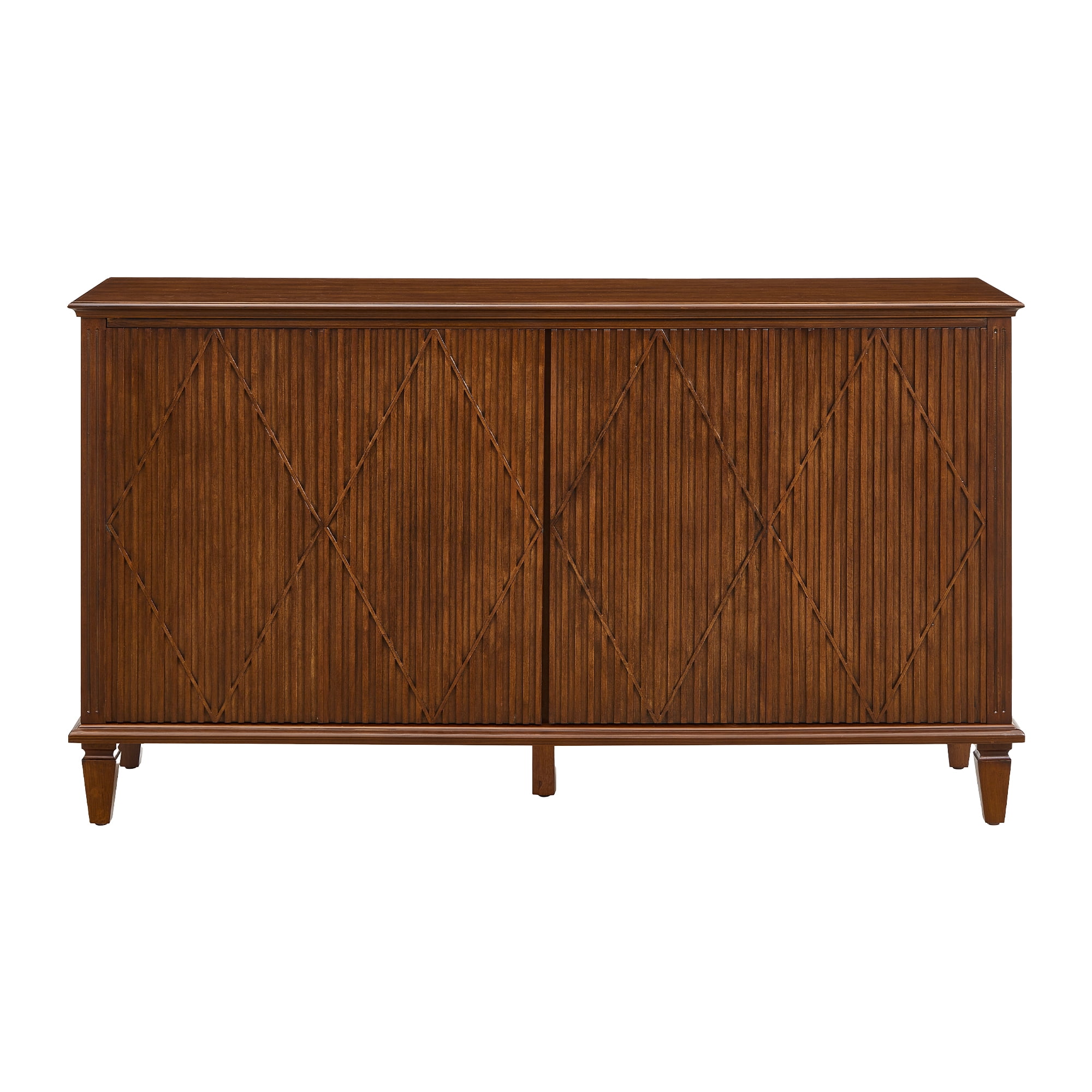 58" Mid Century Modern TV Stand, Wood Storage Cabinet with Carved Geometric Doors, 4 Door Media Console, Sideboard Buffet Cabinet for Living Room, Dining Room, Entryway WLRR