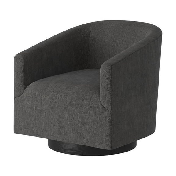 Geneva Charcoal Gray Polyester Fabric Wood Base Swivel Accent Chair