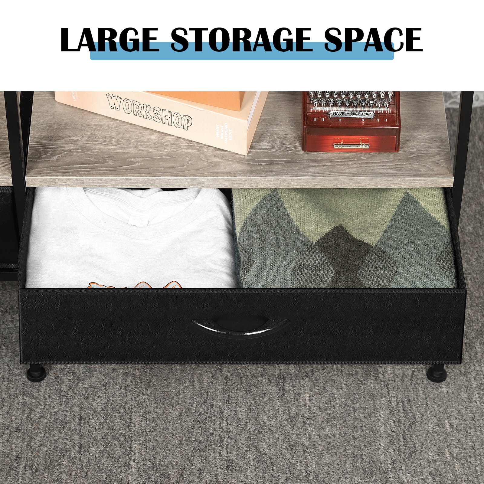 47.2"L TV Cabinet Industrial TV Cabinet with Fabric for Living Room, Bedroom With Charging Stake Gray
