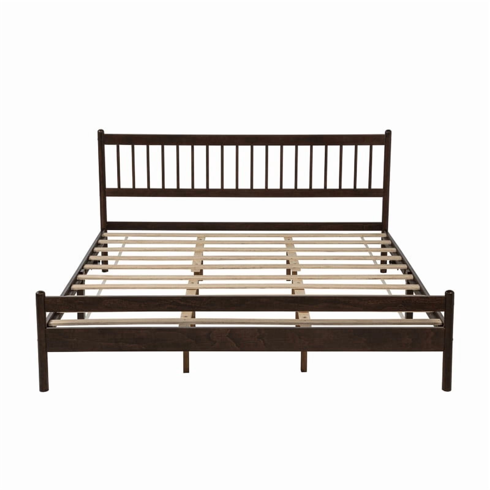 King Size Traditional Style Low Profile Platform Bed with Headboard and Footboard, Wood Bed Frame with Rounded Bedpost