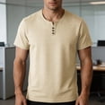thumbnail image 6 of TKKCS Mens Short Sleeve Henley T-Shirt- Casual Breathable Daily Wear Lightweight Classic 3-Button Placket Summer T-Shirts Beige Size 3XL, 6 of 6
