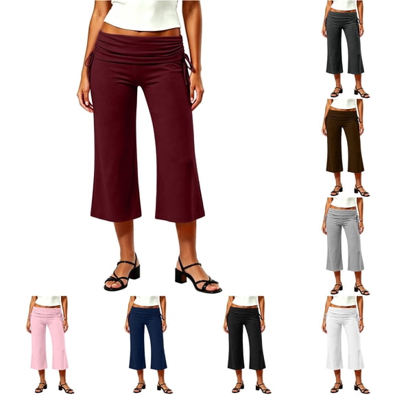 Rhuody Women'S Summer Pants Staight Leg Empire Waist Solid Color Shorts For Gym Workout Elegant Wear M Wine