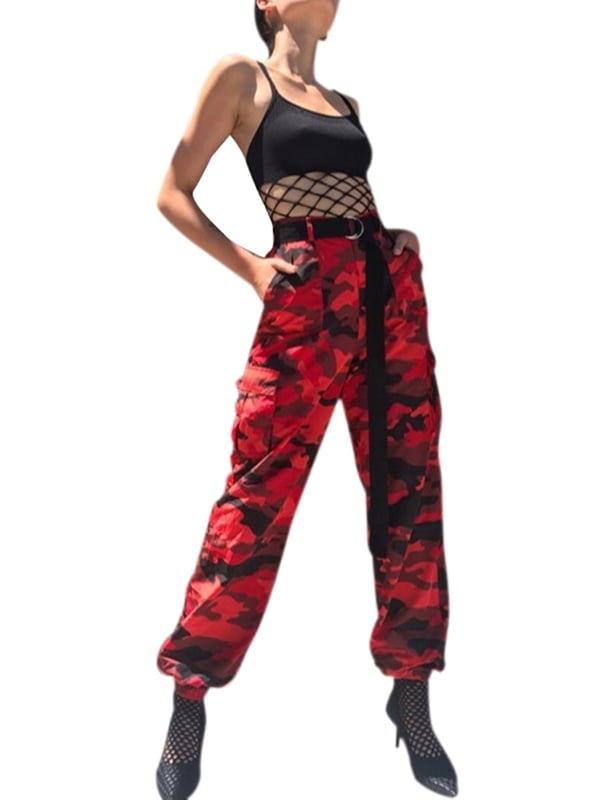 red and black camo pants womens