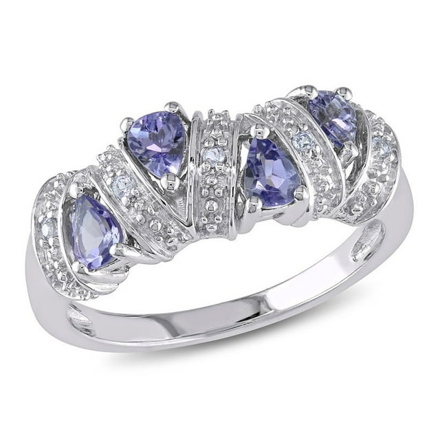 1/2 Carat (ctw) Tanzanite Pave Ring in Sterling Silver