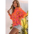 thumbnail image 4 of Women's Orange Floral Print Lantern Sleeve Shirt, 4 of 5