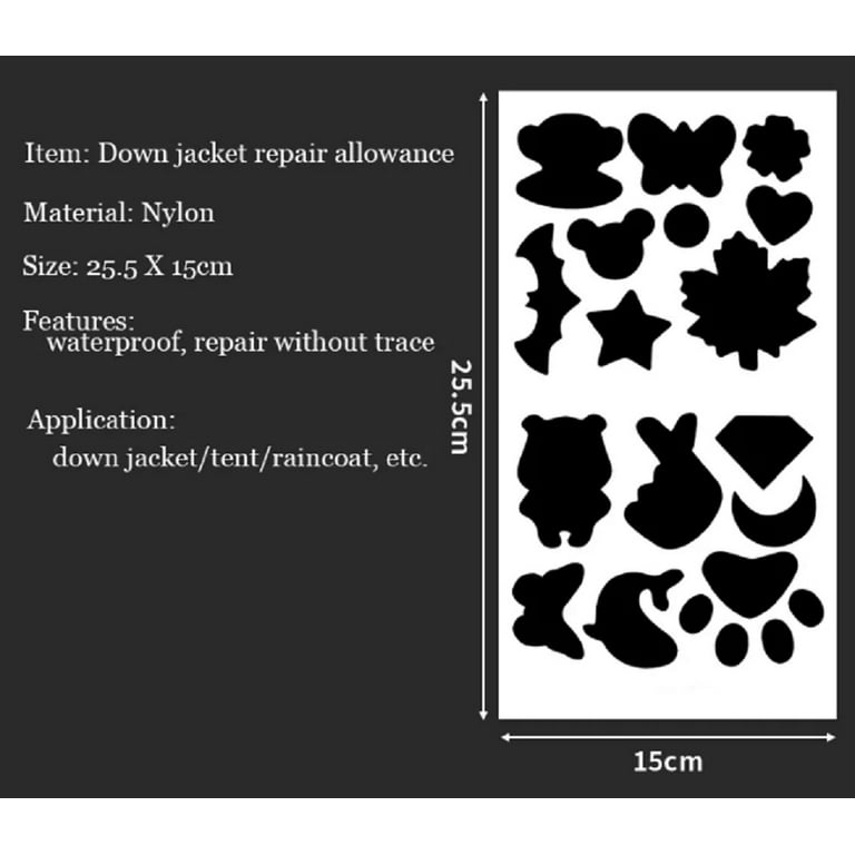 DHOZA Patches for Jackets Self-Adhesive, 8 Sheet Fabric Tape Patches for  Clothes, Black Nylon Down Jacket Repair Patch Waterproof Lightweight
