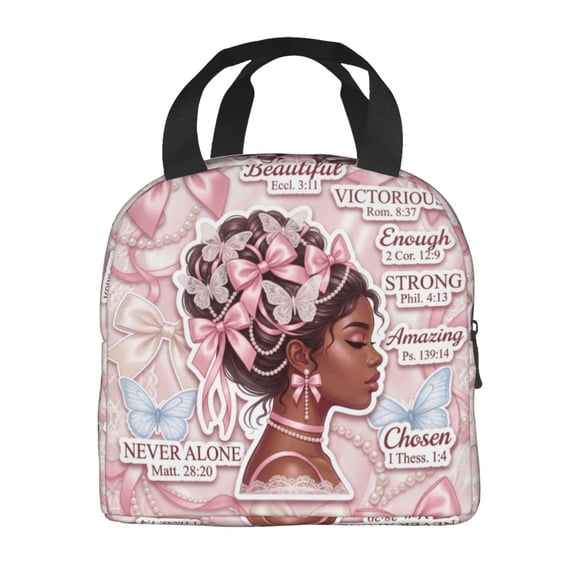 African Woman Lunch Bag Reusable With Front Pocket Zipper Closure Leakproof Insulated Lunch Box Cooler Tote Bag Food Container Snack Bag For Men Women Work Travel Picnic