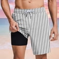 thumbnail image 2 of LMOIPLI Mens Swim Trunks Plus Size 2 in 1 Compression Liner Striped Swimwear High Elastic Waist Vacation Drawstring Bathing Suit Black M, 2 of 6