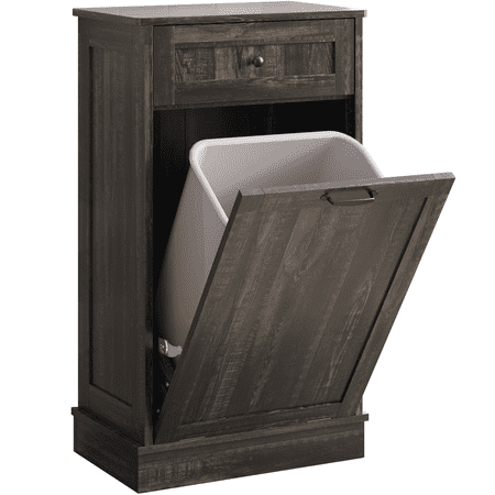 Kigoty Kitchen Trash Can Cabinet, 10 Gallon Tilt Out Trash Canbinet Wood Garbage Hamper Pet Proof, Black
