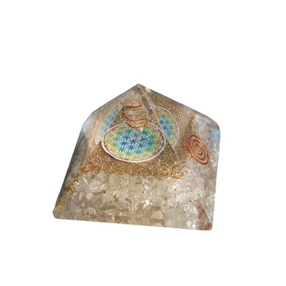Jet Energized Handmade Crystal Quartz Flower of Life Chakra Orgone Pyramid Approx. 2.5 Inch Clarity Of Thoughts Spiritual Growth Awareness
